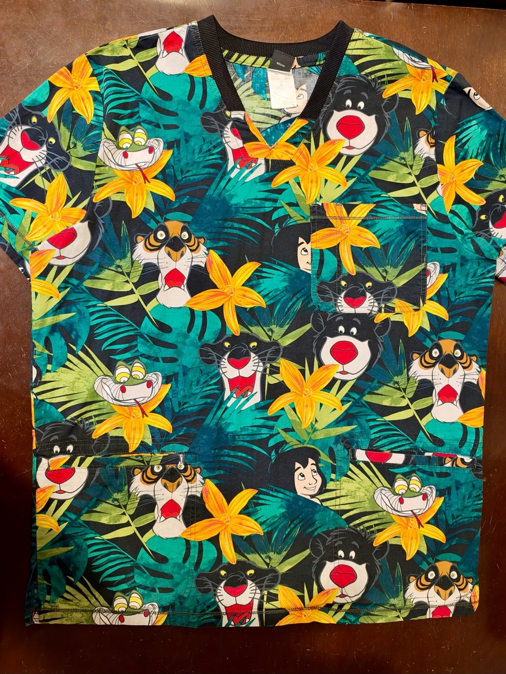 Disney Jungle Book Scrub Top Large Baloo Mowgli Bagheera Shere Khan Size Large